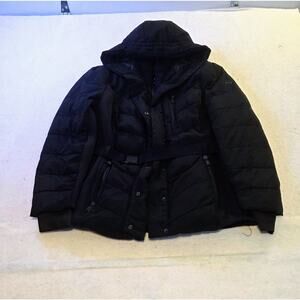 Michael Kors Women’s Black Puffer Belted Hooded Winter Jacket Coat Size XL